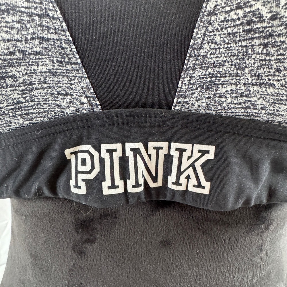 PINK Victoria's Secret Women's Sports Bra Heathered Gray Hook Eye Racerback - Picture 3 of 5